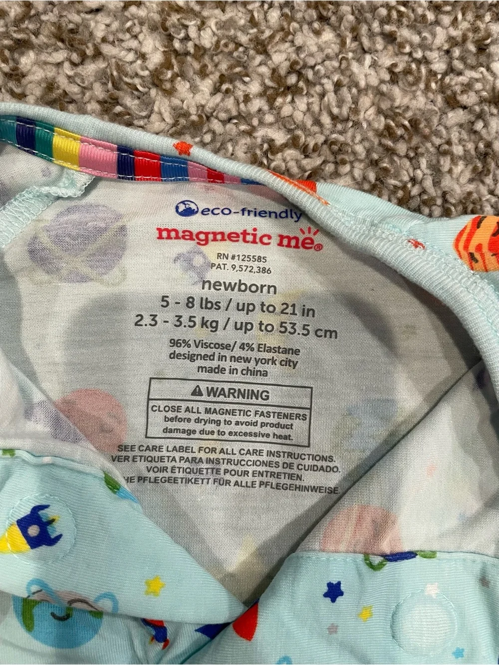 Magnetic Me Light Blue Space-Print Footed Pajamas